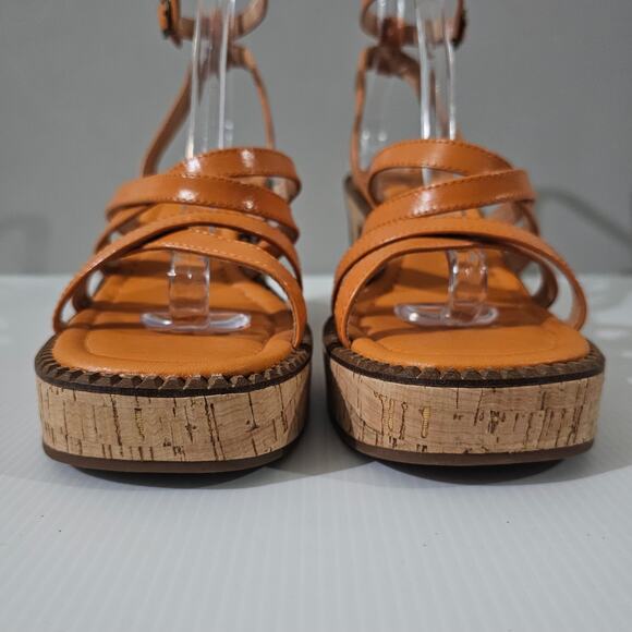 Lucky Brand Taiza Platform Sandal Womens 10 Orange Leather Cork Block Heel NEW - Picture 6 of 12